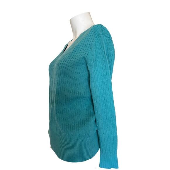Cherokee XL women’s green textured sweater shirt  v-neck teal 100% cotton - Picture 2 of 5